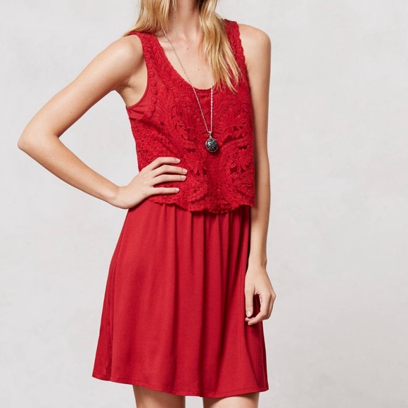 Anthropologie Dresses & Skirts - Anthropologie Lilka Women's Red Lace Dress Small